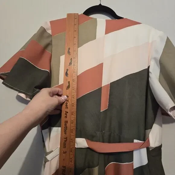 Hutch Anthropologie Abstract Wrap Maxi Dress Womens LG Green Geometric Flowy - Picture 10 of 16